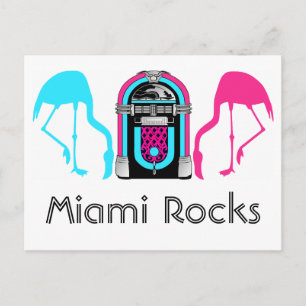 Cartão Postal Restaurante Retro Miami Flamingos Jukebox