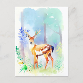 Cartão Postal Retrato 5 da Deer Watercolor