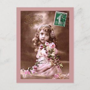 Cartão Postal Retrato Adorável Vintage French Girl