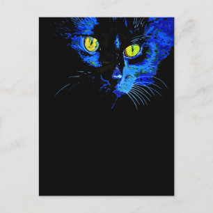 Cartão Postal Retrato Artístico De Gato Negro Com Amarelo Em Gre