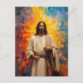 Cartão Postal Retrato Colorido de Jesus Cristo Arte Abstrata em 
