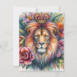 Cartão Postal Retrato Crown Floral de Aquarela Vestida ao Leão