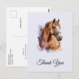 Cartão Postal Retrato da cabeça de cavalo marrom em aquarela Obr