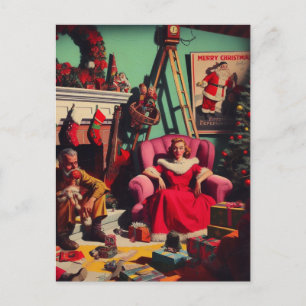 Cartão Postal Retrato da Família Retrô de Natal assustador