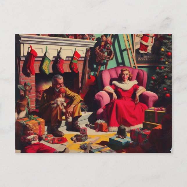 Cartão Postal Retrato da Família Retrô de Natal assustador (Frente)