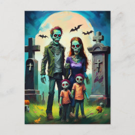 Cartão Postal Retrato da Família Zombie em Graveyard
