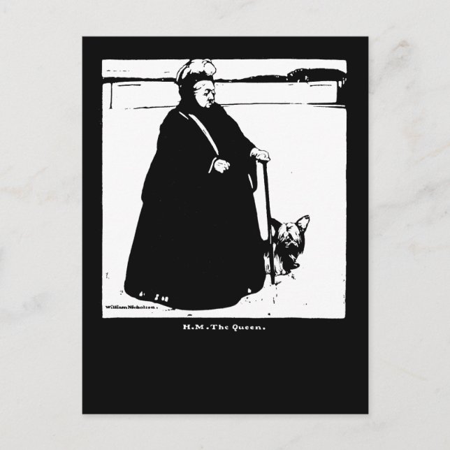 Cartão Postal Retrato da Rainha Vitória e do Cão Yorkie (Frente)