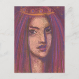 Cartão Postal Retrato da Rapariga Orienta Oriental de Folha Roxa