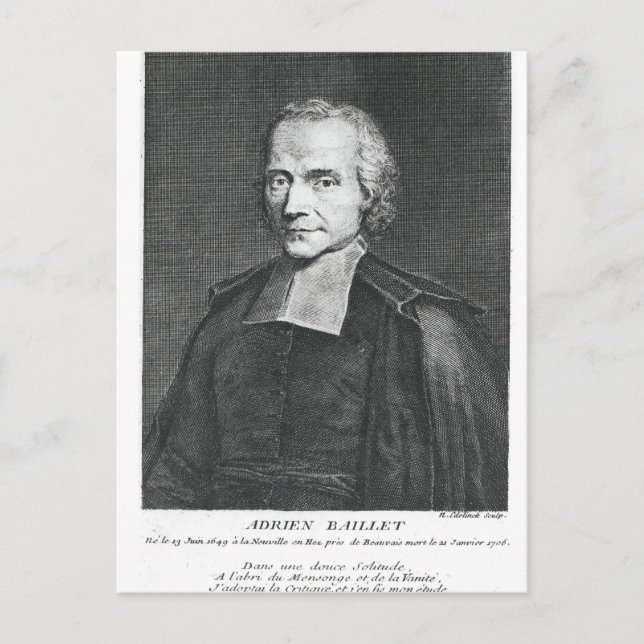 Cartão Postal Retrato de Adrien Baillet (Frente)