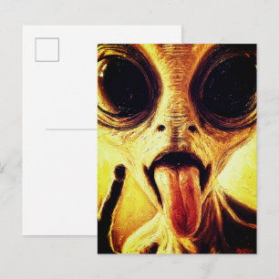 Cartão Postal Retrato de Alien Jovial em Pintura a Óleo