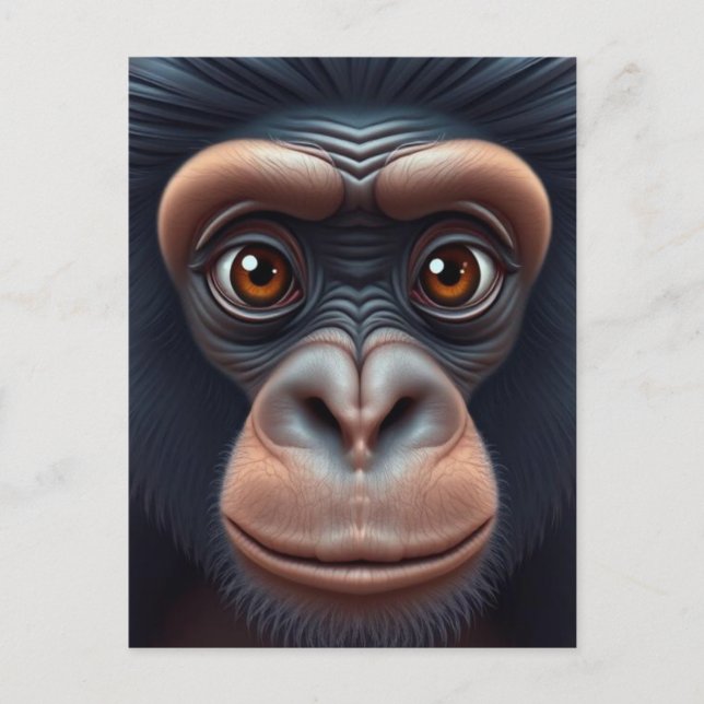 Cartão Postal Retrato de anime chimpanzé doido e engraçado (Frente)