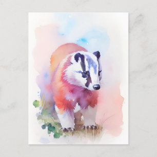 Cartão Postal Retrato de Aquarela Badger 1