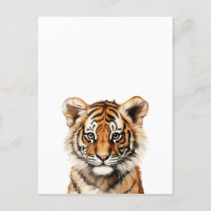Cartão Postal Retrato de Aquarela de um Pequeno Tigre