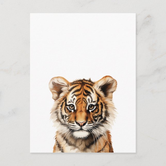 Cartão Postal Retrato de Aquarela de um Pequeno Tigre (Frente)