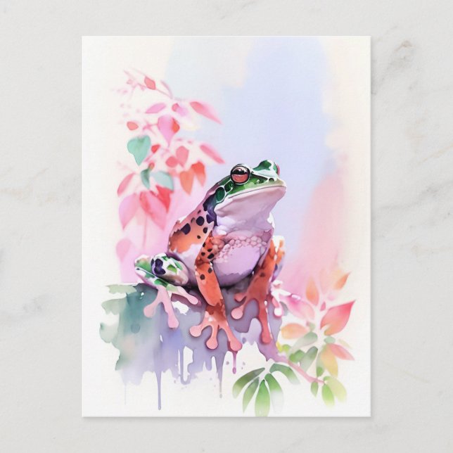Cartão Postal Retrato de Aquarela do sapo 2 (Frente)