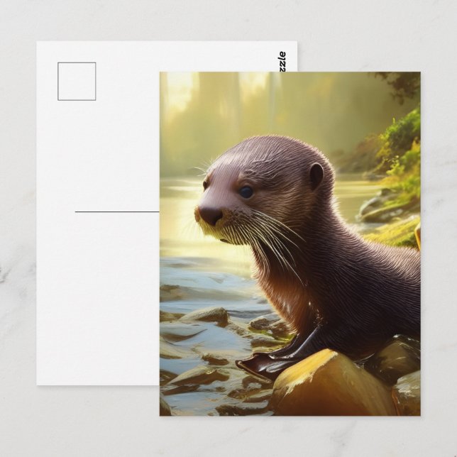 Cartão Postal Retrato de Baby Otter Wildlife (Frente/Verso)