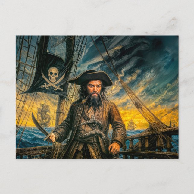 Cartão Postal Retrato de Blackbeard Tempestade Pirata (Frente)