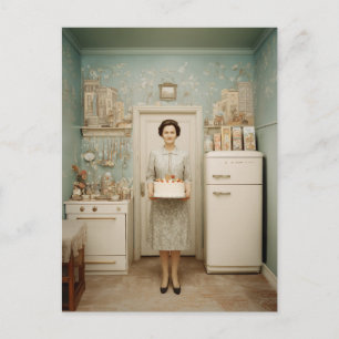 Cartão Postal Retrato de Bolo de Cozinha Vintage