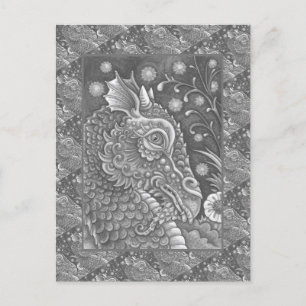 CARTÃO POSTAL RETRATO DE CABEÇA DO DRAGÃO MEDIEVAL, FANTASIA WHI