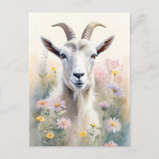 Cartão Postal Retrato de Cabra de Flor de Pastel Suave
