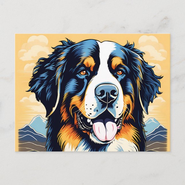 Cartão Postal Retrato de Cachorro da Montanha Bernese (Frente)