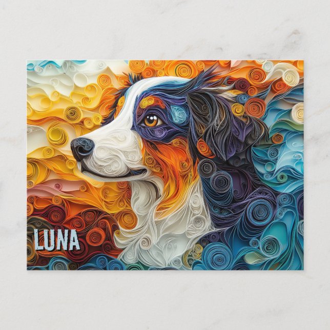 Cartão Postal Retrato de Cachorro de Papel Collie de Borda (Frente)