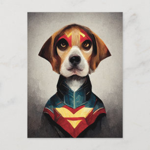 Cartão Postal Retrato de Cachorro Super-Herói   Beagle