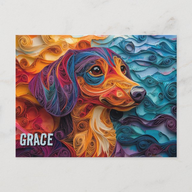 Cartão Postal Retrato de Cão de Arranjo de Papel Dachshund (Frente)