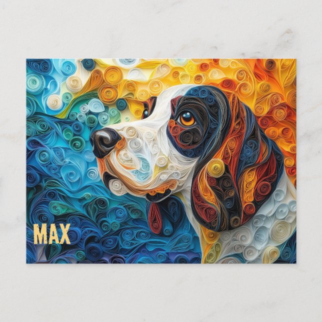 Cartão Postal Retrato de Cão de Arranjo de Papel Hound Basset (Frente)