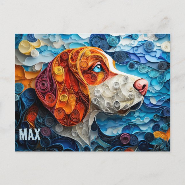 Cartão Postal Retrato de Cão de Arranjo de Papel Hound Basset (Frente)