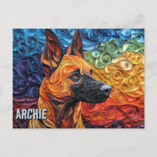 Cartão Postal Retrato De Cão De Arte Enrolada De Papel Collie