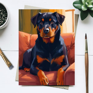 Cartão Postal Retrato de Cão Rottweiler Pintura de Animal de Est