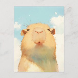 Cartão Postal Retrato de Capivara com Céu Azul Ensolarado e Nuve
