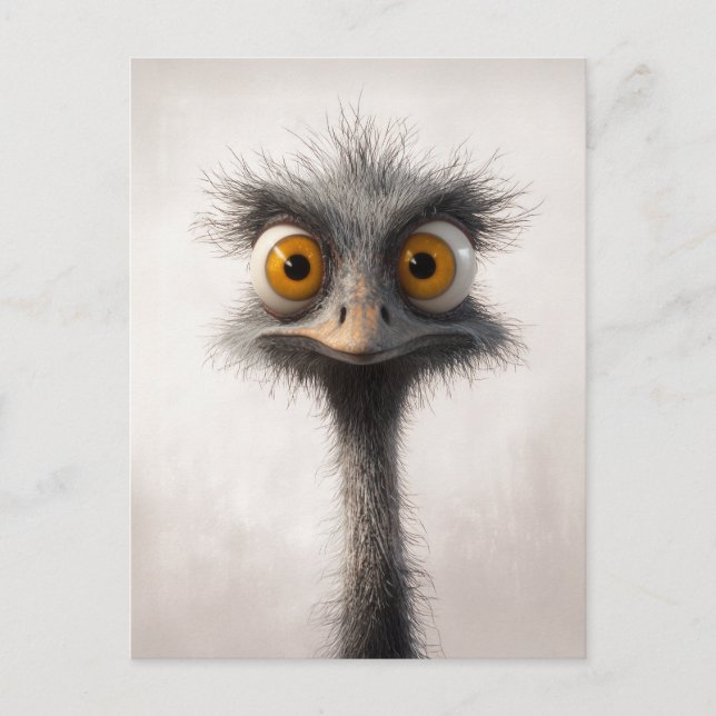 Cartão Postal Retrato De Cartoon De Ostrich De Olho Largo (Frente)