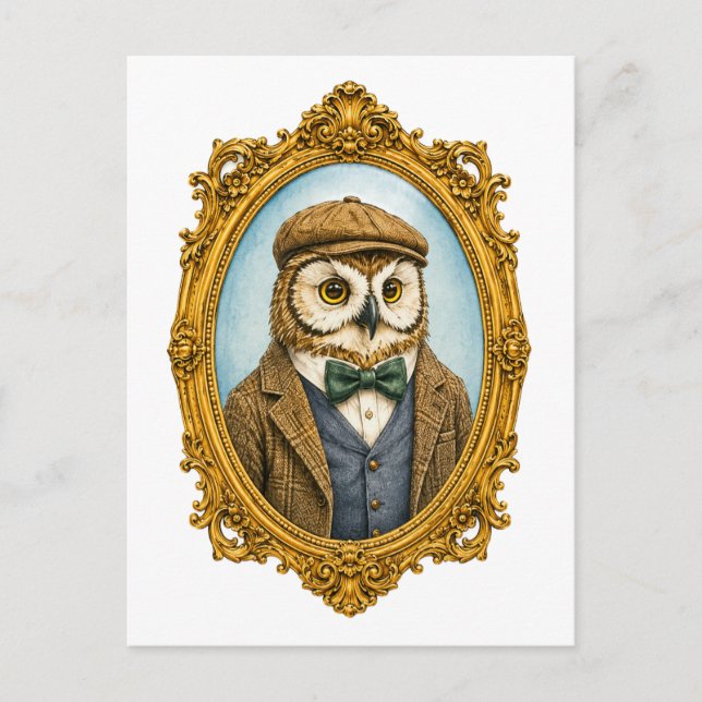 Cartão Postal Retrato de Coruja Hipster (Frente)