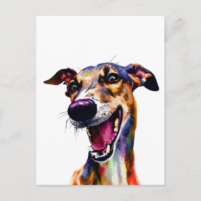 Cartão Postal Retrato de Galgo elegante com Pop de cor (Frente)