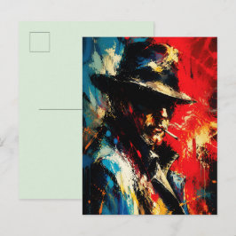 Cartão Postal Retrato de Gângster Abstrato Pintura Estilo Vintag