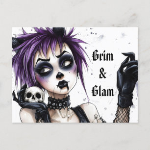 Cartão Postal Retrato de Garota Gótica - Grim & Glam
