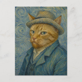 Cartão Postal Retrato de Gato ao Estilo Van Gogh Arte Paródia Vi