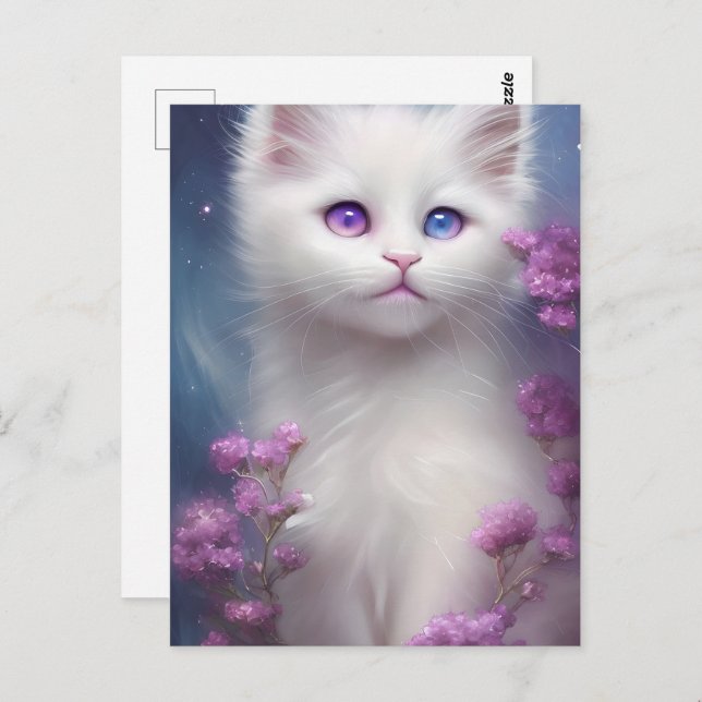 Cartão Postal Retrato de Gato Branco Bonito (Frente/Verso)