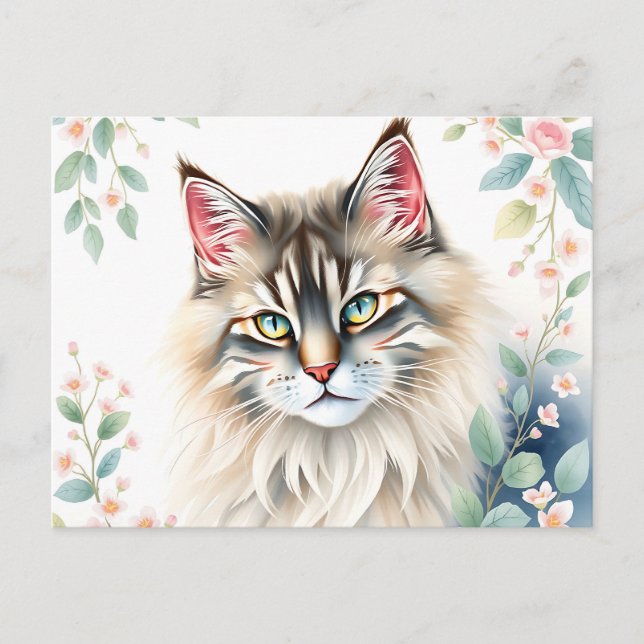 Cartão Postal Retrato de Gato Florestal Norueguês Pastel Circado (Frente)