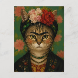 Cartão Postal Retrato de Gato Frida Kahlo Impressão de Arte Flor