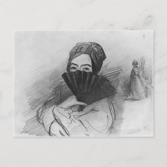 Cartão Postal Retrato de George Sand  atrás de seu leque (Frente)