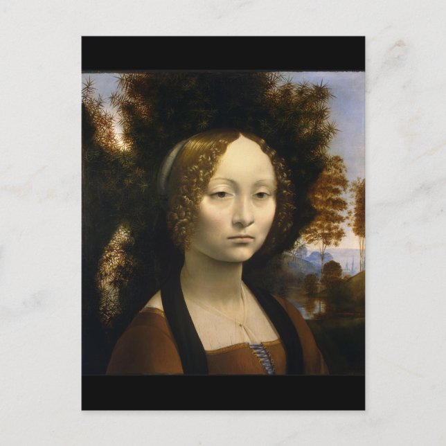 Cartão Postal Retrato de Ginevra de Benci por Leonardo da Vinci (Frente)