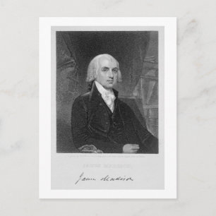 Cartão Postal Retrato de James Madison, gravado por William A.