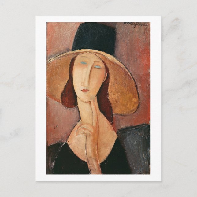 Cartão Postal Retrato de Jeanne Hebuterne com um grande chapéu (Frente)