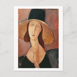Cartão Postal Retrato de Jeanne Hebuterne com um grande chapéu