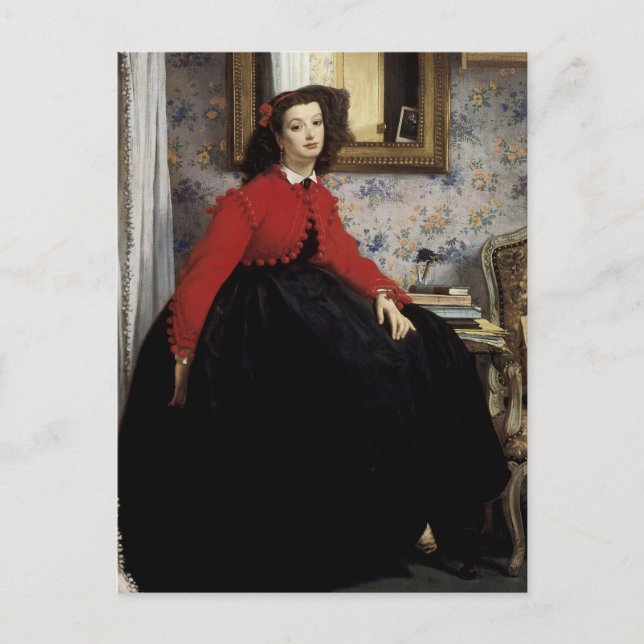 Cartão Postal Retrato de Jeune Femme en Veste Rouge (Frente)