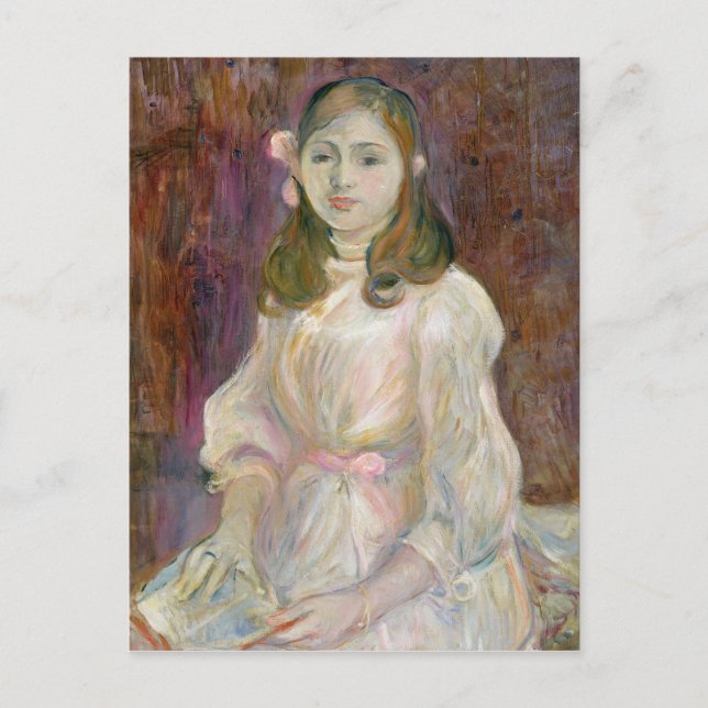 Cartão Postal Retrato de Julie Manet segurando um livro, 1889 (Frente)