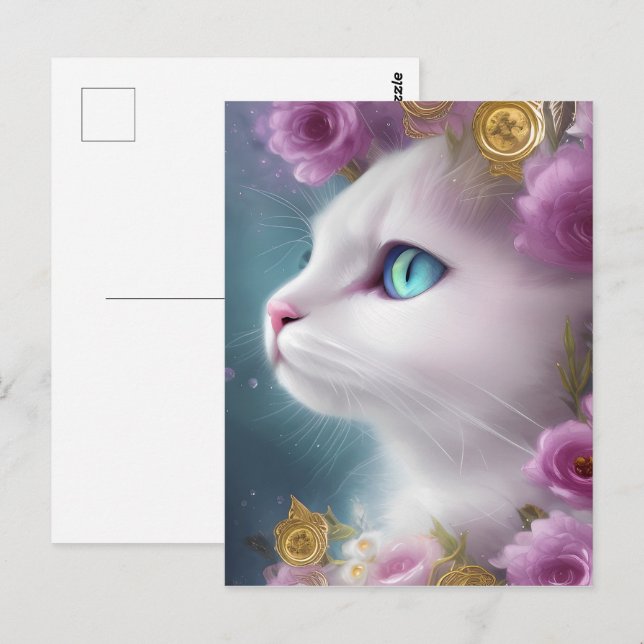 Cartão Postal Retrato de Kitten Branco-Bonito (Frente/Verso)